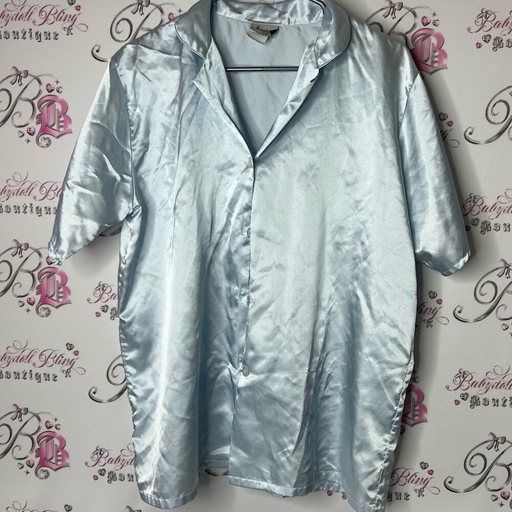 Jessica lingerie button down shimmer shiny Light Blue Satin Lingerie